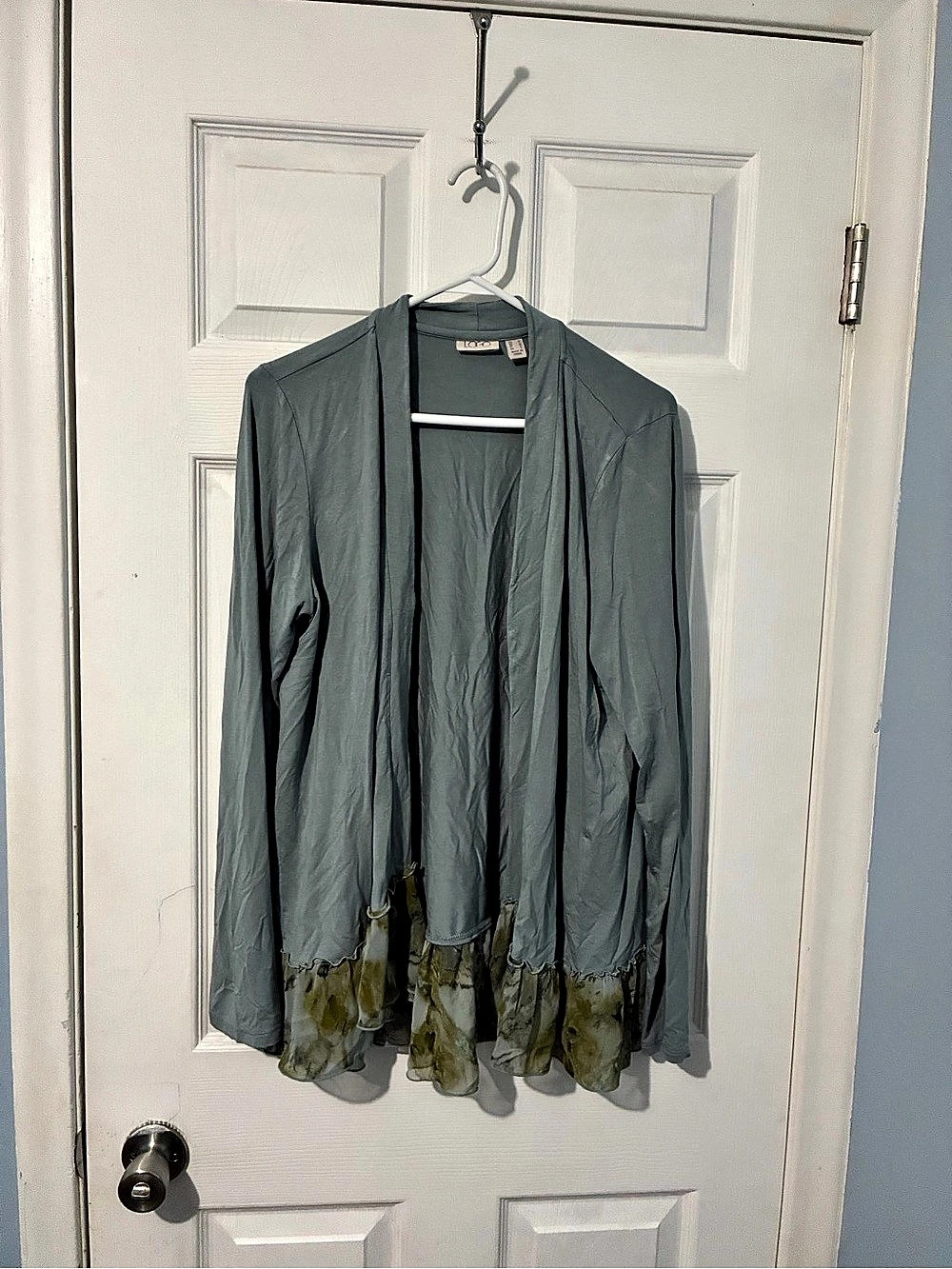 Look by Blook Ruffle Hem Jacket in Gray & Green Size Medium Like New